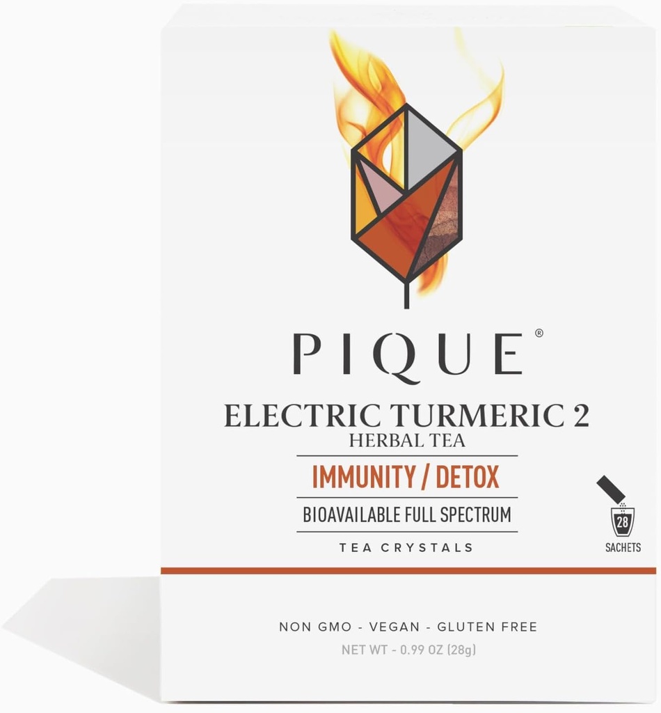 PIQUE Electric Turmeric 2 - Sağlıklı Immunity, The Natural Inflammatory Response, Natural Detox Pathways ve Hairt Skin - 28ct Single Care Sticks (Pazar 1)