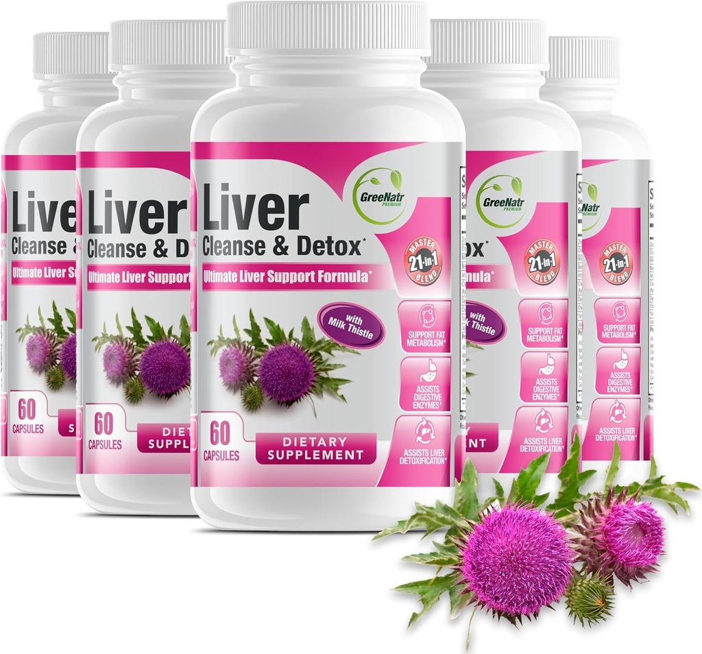 GreeNatr Liver Cleanse Detox & Formula - Süt Butle, Berberine, Ginger, Beet Root, Dandelion Root, Artichoke Extract ve Chanca Piedra Optimal Canlı Sağlık Desteği (6 Şişeler)