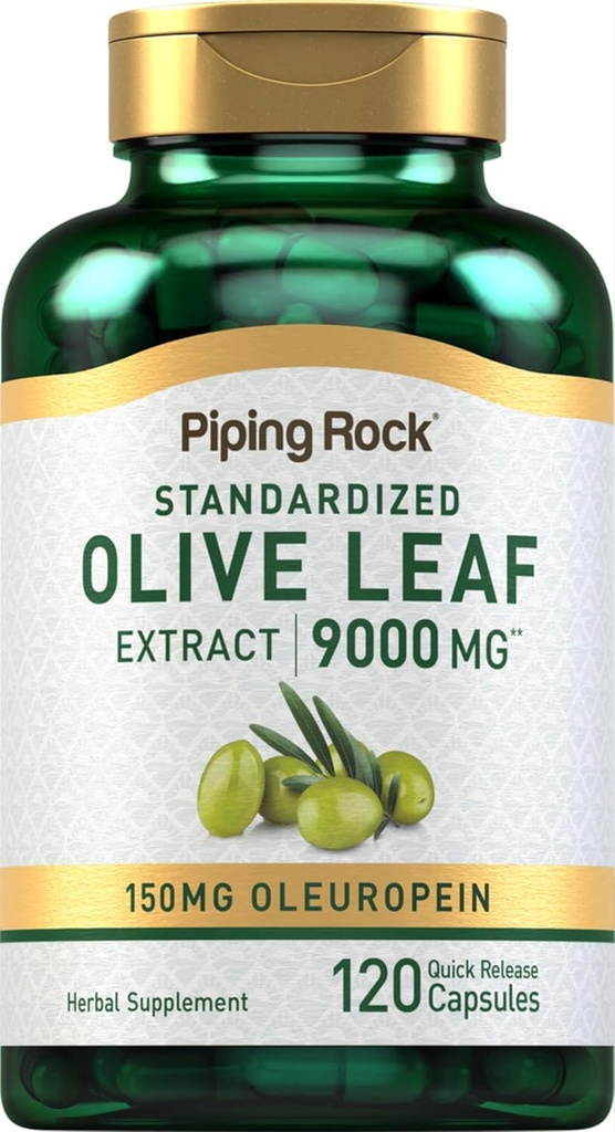 Piping Rock Olive Leaf Extract Capsules | 9000mg | 120 Pills | 150mg Oleuropein | Standardized Herbal Supplement | Non-GMO, Gluten Free