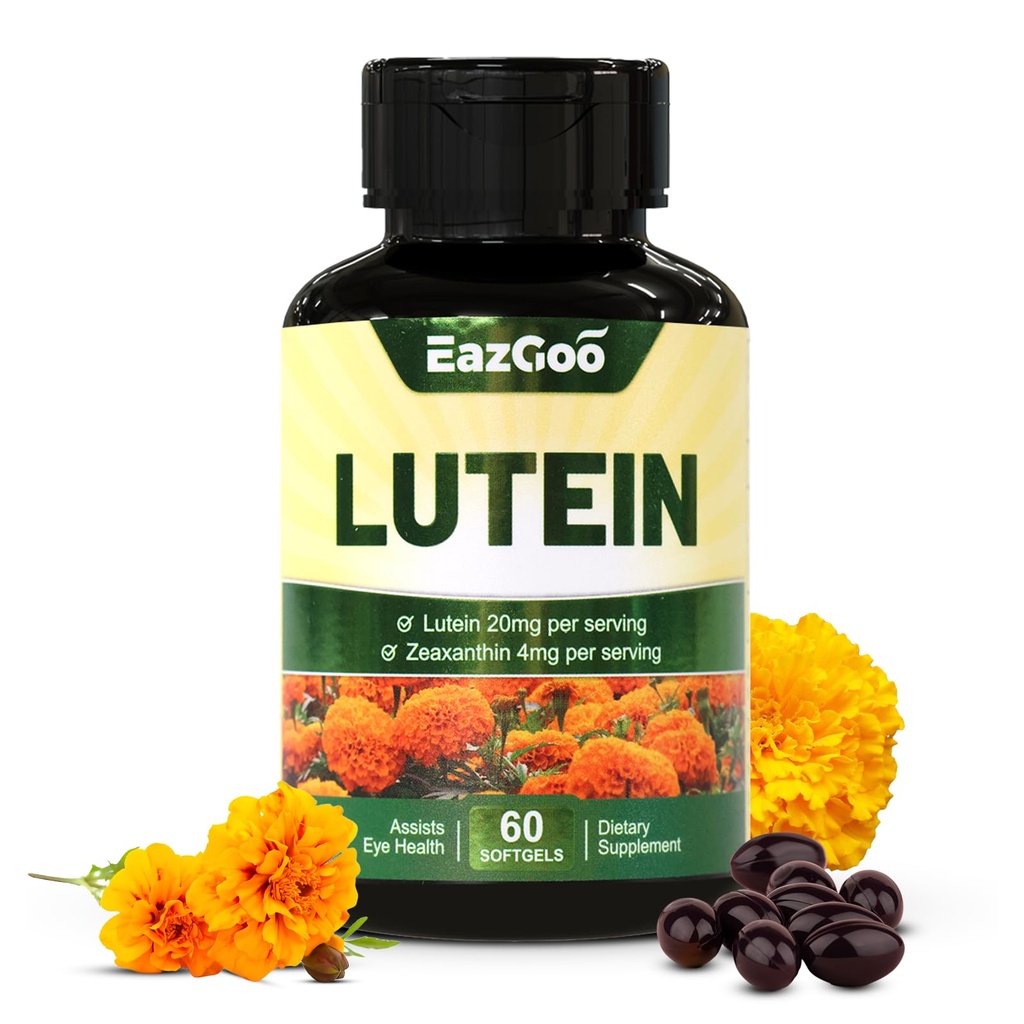 Gözler için Lutein 20 mg, Lutein ve Zeaxanthin Supplements, Eye Supplements, Eyestrain Relief & Support Vision Health, Vegan, 60 Softgels
