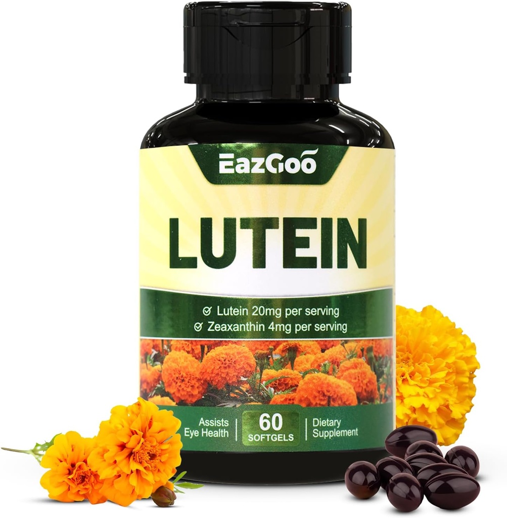 Lutein for Eyes, Lutein 20mg, Lutein και Zeaxanthin συμπληρώματα, Συμπληρώματα ματιών, Eyestrain Relief & Support Vision Health, Vegan, 60 Softgels