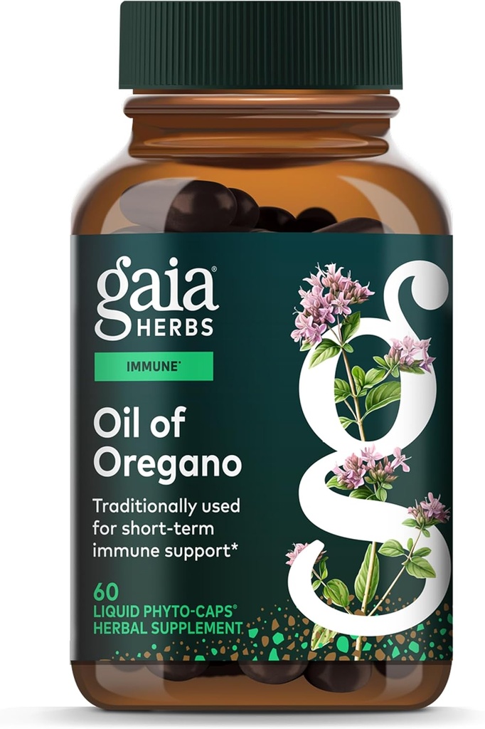 Gaia Herbs Oil of Oregano - Immune & Antioksi Support Supplement - Oregano Oil, Carvacrol & Thymol* - 60 Vegan Sıvı Phyto-Capsules (30-Day Supply)