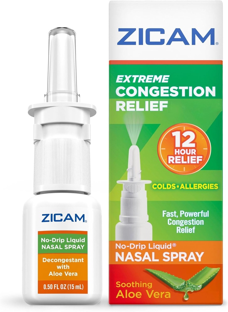 Zicam Extreme Congestion Relief No-Drip Liquid Nasal Spray ile Soothing Aloe Vera, 0,5 Ounce