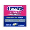 Benadryl Liqui-Gels Alerji ilacı, Dye-Free Liquid Gel Capsules 25 mg of Diphenhydramine HCl Antihtaminist for Relief of Antihamine Like Runny Nose & Sneezing, 24 ct