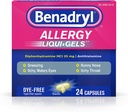 Benadryl Liqui-Gels Alerji ilacı, Dye-Free Liquid Gel Capsules 25 mg of Diphenhydramine HCl Antihtaminist for Relief of Antihamine Like Runny Nose & Sneezing, 24 ct