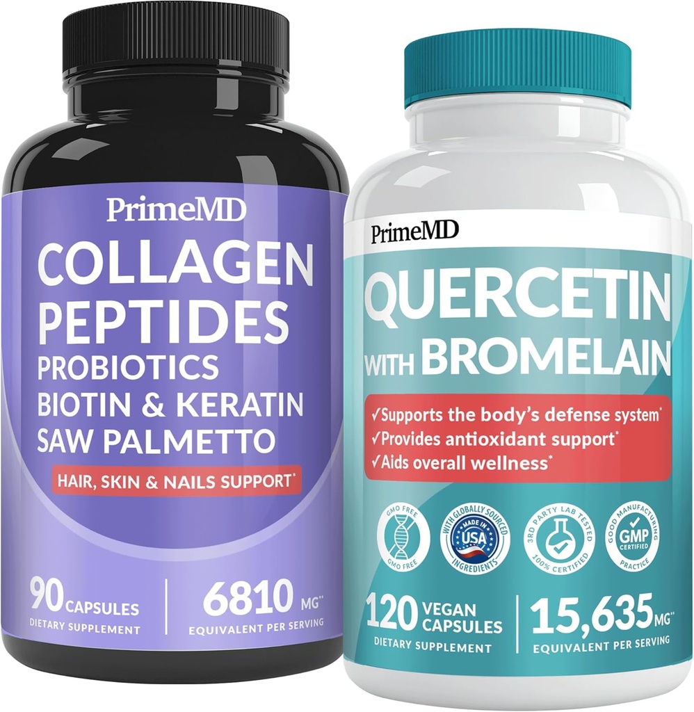 27-in-1 Saç Cilt ve Çiçeği (6810 mg) w/Biotin ve Collagen Saç Büyüme Vitaminleri Probiyotikler ve Saw Palmetto, 90 ct - 28-in-1 Quercetin with Bromelain for Daily Immune Defense (120ct)