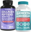 27-in-1 Saç Cilt ve Çiçeği (6810 mg) w/Biotin ve Collagen Saç Büyüme Vitaminleri Probiyotikler ve Saw Palmetto, 90 ct - 28-in-1 Quercetin with Bromelain for Daily Immune Defense (120ct)