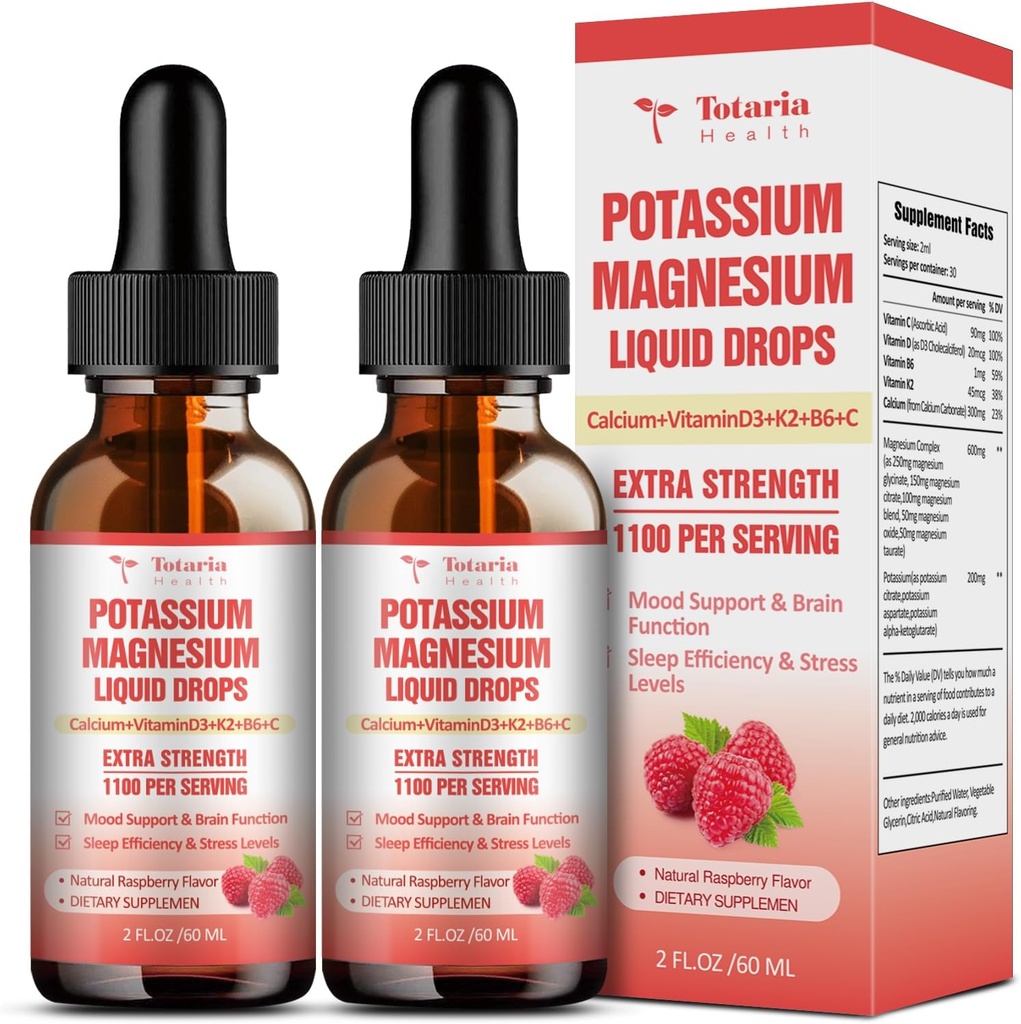 Potasyum Magnezyum Tamamı Sıvı Merdivenler - Yüksek Aborpsiyon Potasyum Ek Magnezyum, Kalsiyum, D3 K2, Vegan, Non-GMO Potasio Support Leg Cramps, Bone, Muscle - 4 Fl oz
