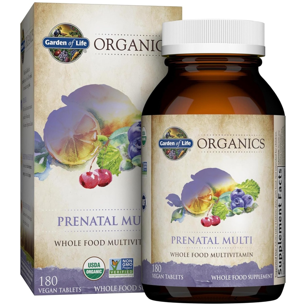 Life Organics Women's Prenatal Multivitamin with Vitamin D3, B6, B12, C & Iron, Folate for Energy & Health Fetal Development - Organic, Non-GMO, Gluten-Free, Vegan, 60 Day Supply