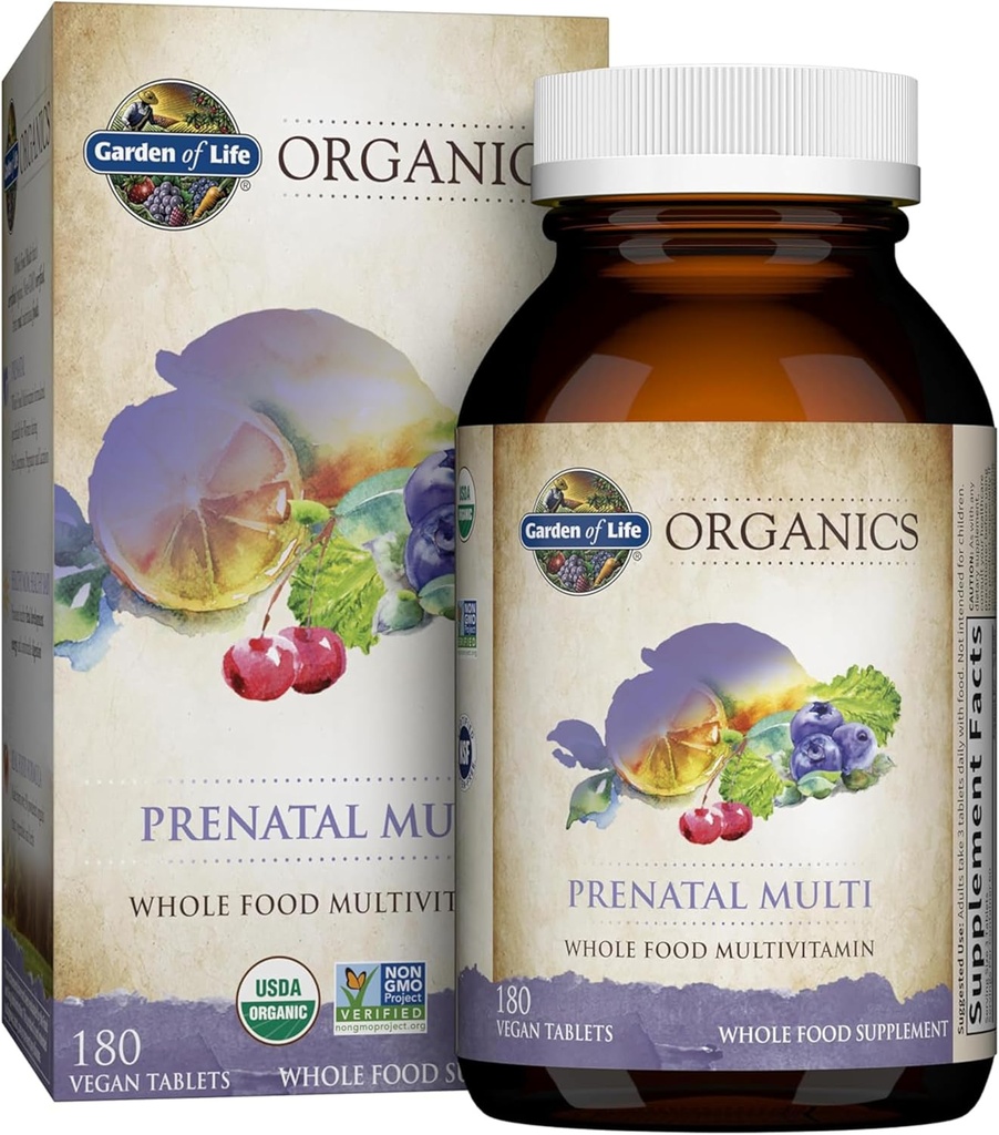 Life Organics Women's Prenatal Multivitamin with Vitamin D3, B6, B12, C & Iron, Folate for Energy & Health Fetal Development - Organic, Non-GMO, Gluten-Free, Vegan, 60 Day Supply