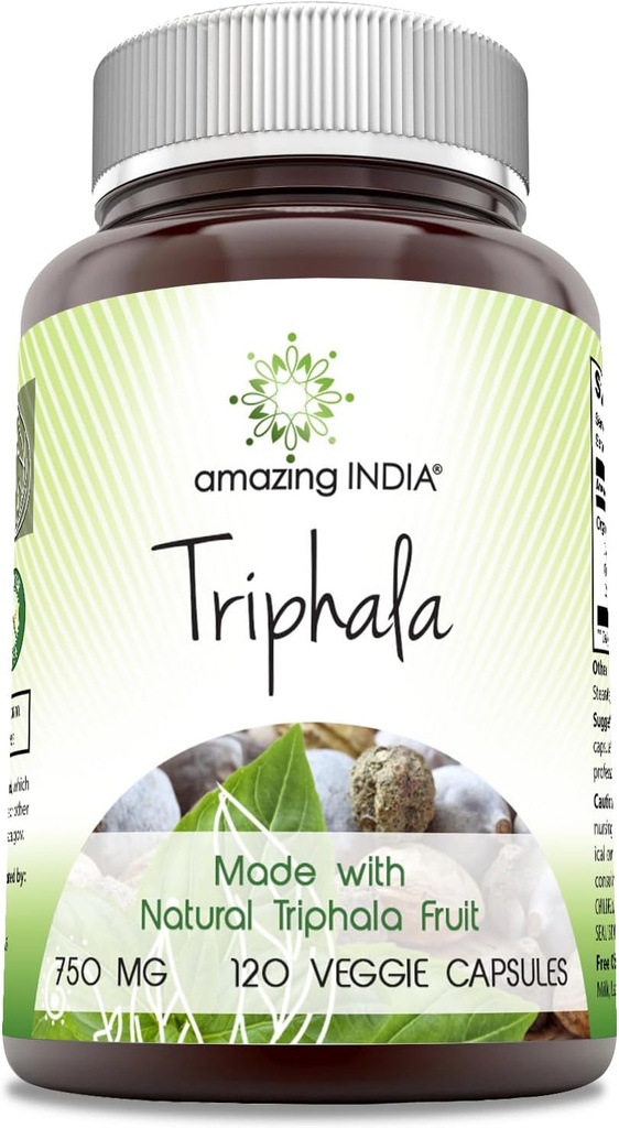 Amazing India Triphala (Doğal Triphala Meyve) Supplement | 750 Mg per Service | 120 Veggie Capsules | Non-GMO | Gluten-Free