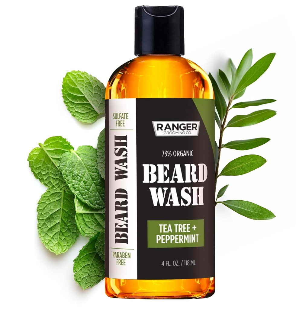 Leven Rose Beard Spuan Tarafından Ranger Grooming Co, Sulfate Free Natural Beard Cleanser & koşuler for Men, Tea Tree & Peppermint for growth & blooding, Paraben Free 4 oz