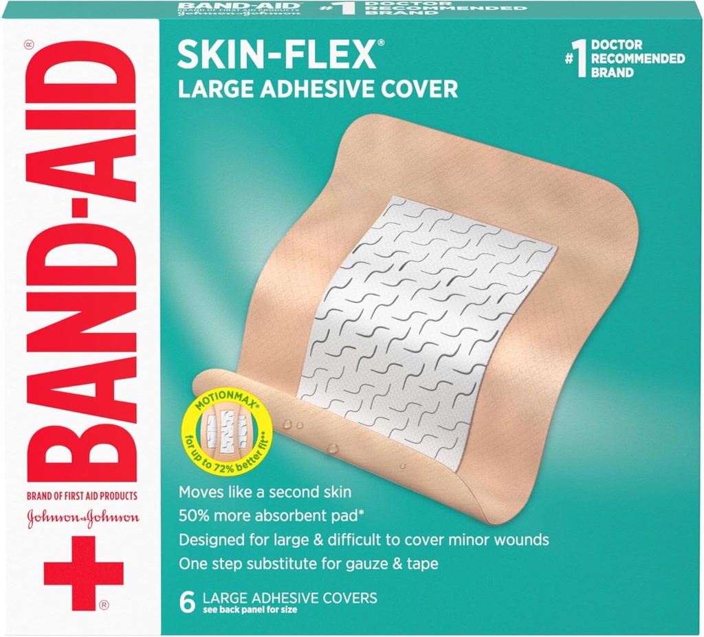 Band-Aid Brand Skin-Flex Yapıştırıcı Esnek Yaraları İlk Yardım Yaraları için Kapaklar, Yararlar ve Burns, rahat bir duygu ile, İkinci Bir Skin gibi hareket edin, Sterile, Büyük, 6 ctt
