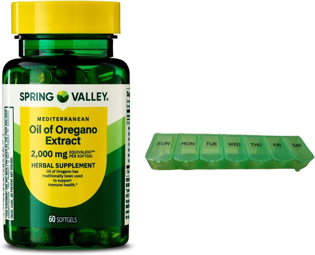 Spring Valley Mediterranean Oil of Oregano 2000 mg 60 Softgels για την Ανοσολογική Υγεία με Διοργανωτή Χάπια