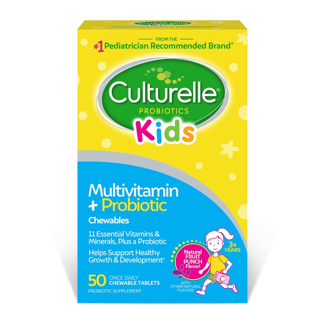 Culturelle Kids Chewable Multivitamin + Probiyotik for Kids, Ages 3+, 50 Count, Digestive Health, Oral Health & Immune Support - A Vitamin C, D3 & çinko da dahil olmak üzere 11 Vitamin ile