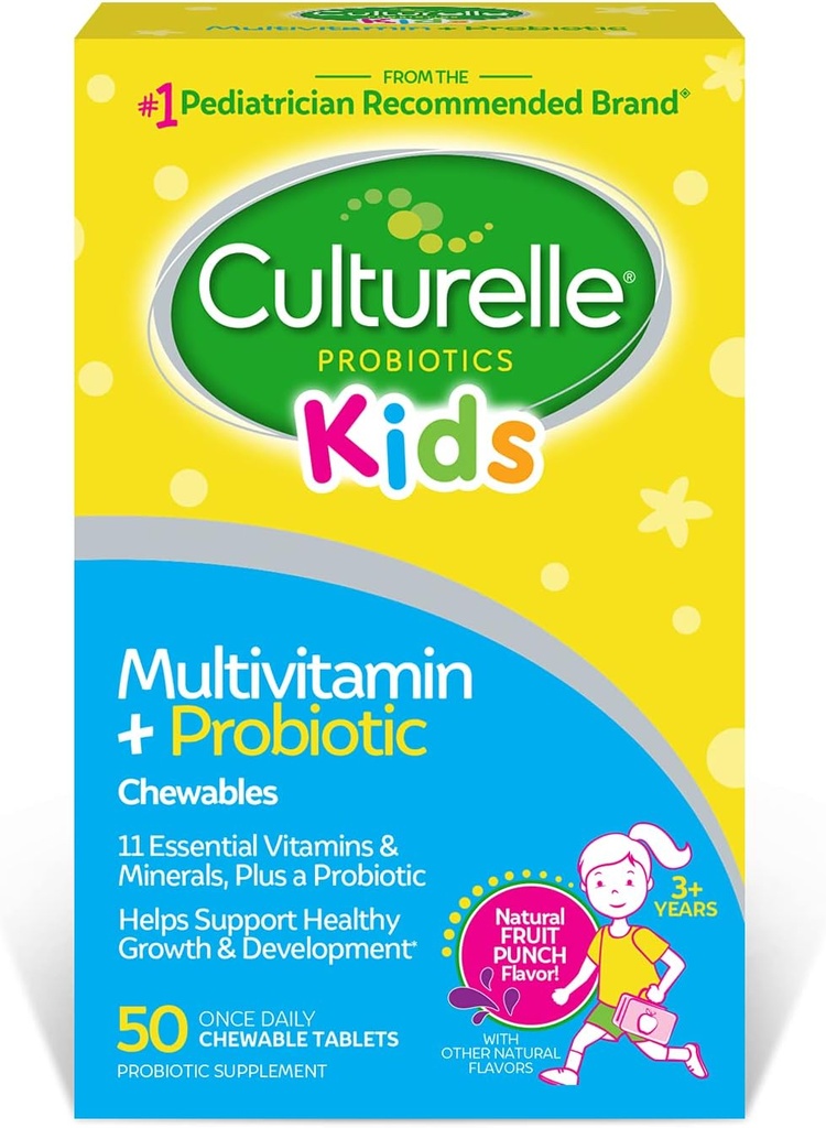 Culturelle Kids Complete Chewable Multivitamin + Probiotic Για Παιδιά, Ηλικίες 3+, 50 Count, Digestive Health, Στοματική Υγεία & Ανοσολογική Υποστήριξη - Με 11 Βιταμίνες & Ορυκτά, συμπεριλαμβανομένης της βιταμίνης C, D3 & Ψευδάργυρος
