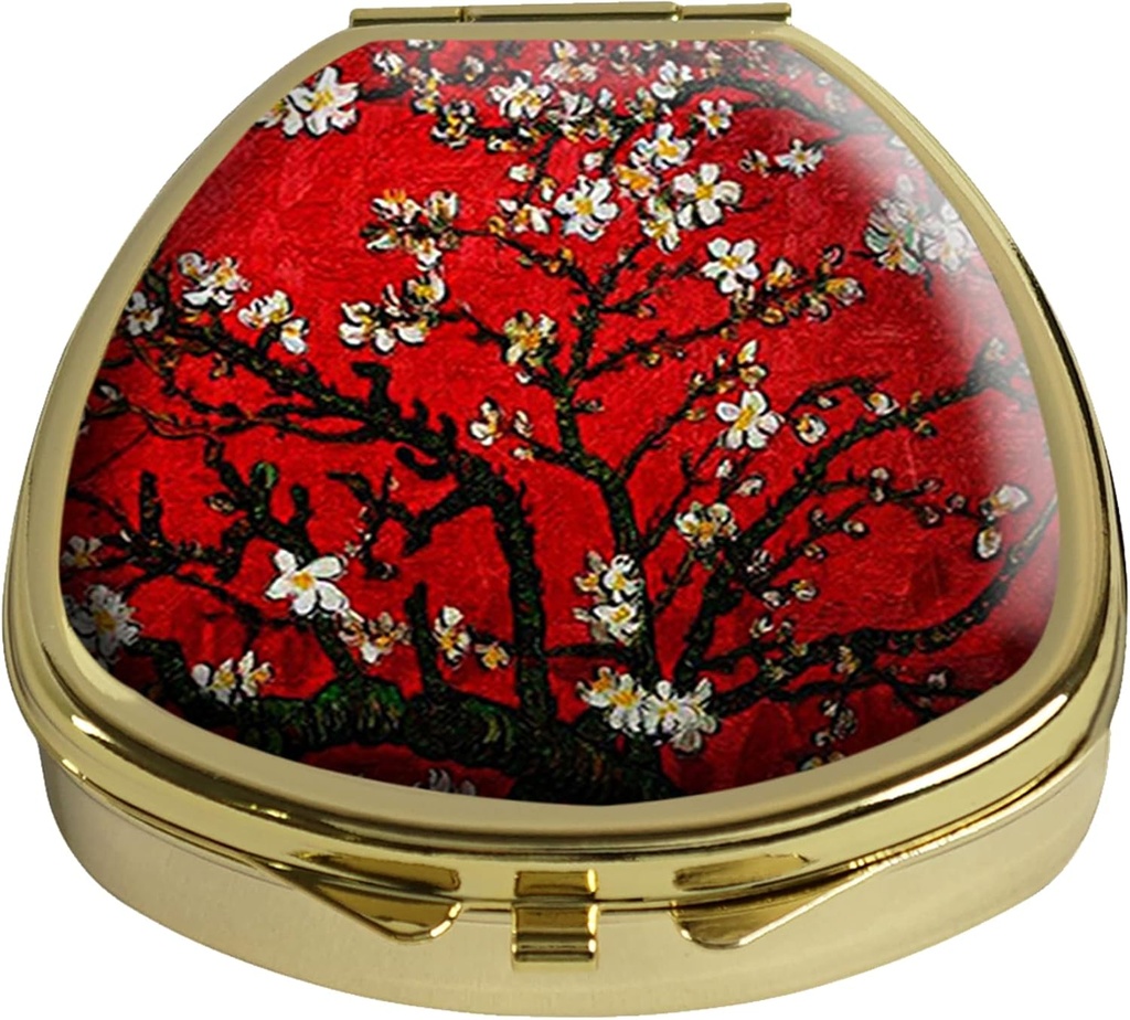 Pill Box Cherry Blossoming Pill Case Pocket Purse Portable Travel Tablet Holder Organizer Glass Cover Decorative Fan Shap