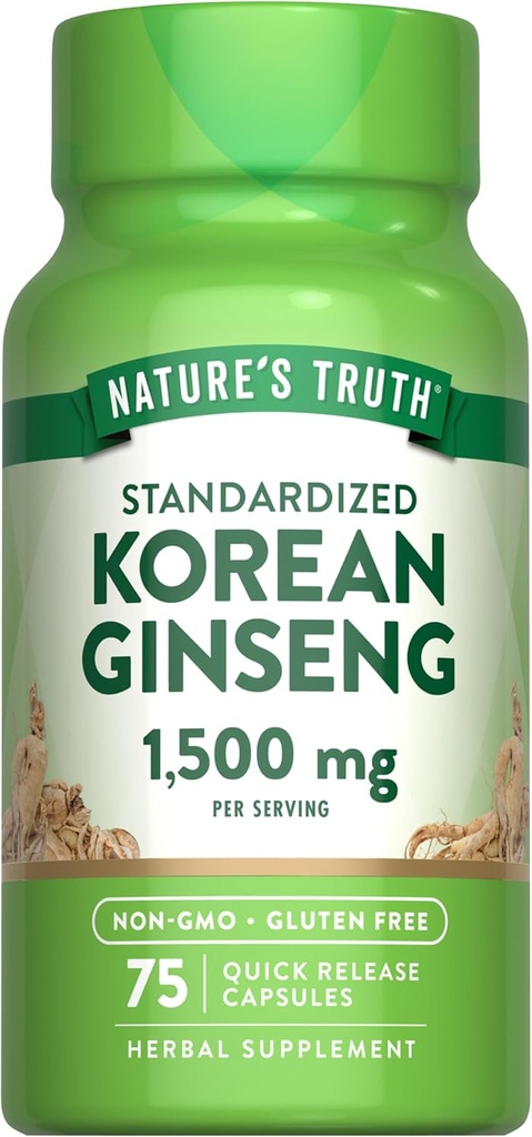 Nature's Truth Korean Ginseng Capsules | 75 Count | Standartlaştırılmış Tür | Non-GMO & Gluten Free Supplement Supplement