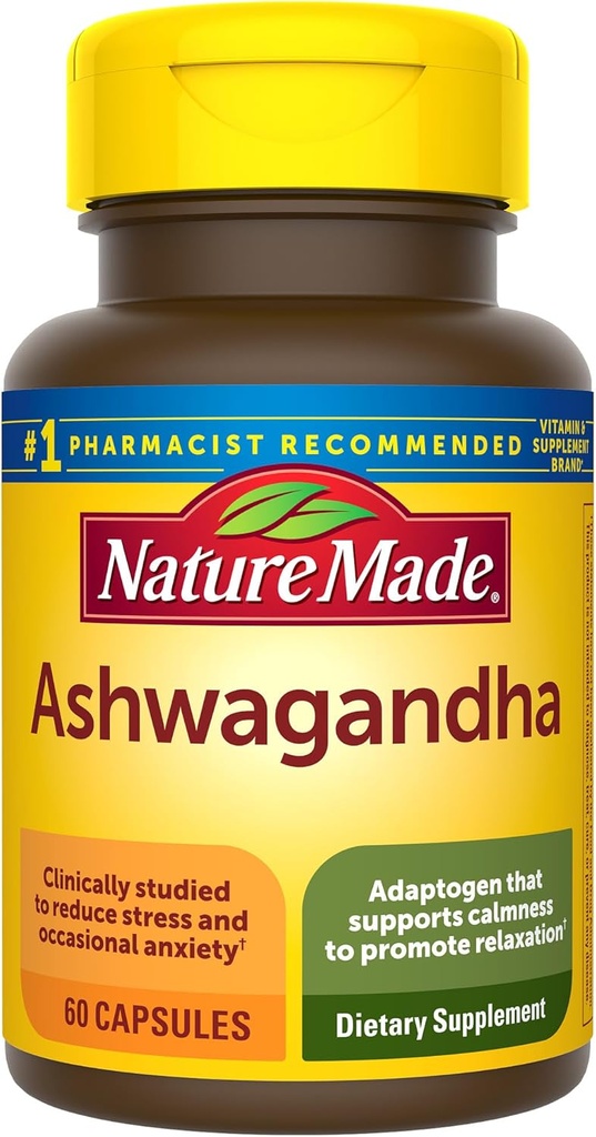Nature Made Ashwagandha Capsules 125 mg for Stress Support, 60 Capsules, 60 Day Supply