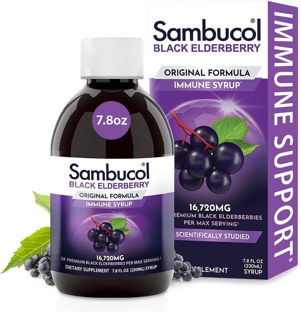 Sambucol Black Elder Syrup – Sambucus Elderberry Syrup for Yetişkinler Immune Support, Elderberry Liquid, Elderberry Extract, Gluten Free - 7.8 Fl Oz