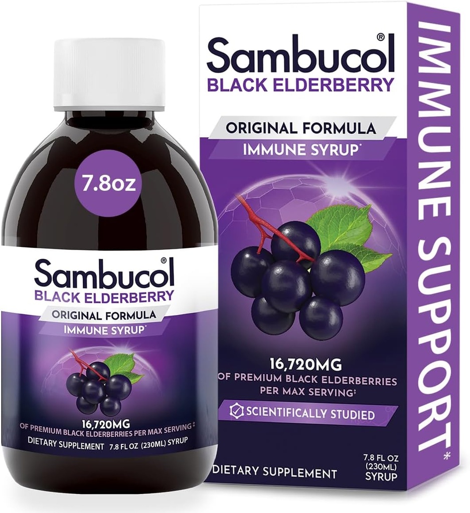 Sambucol Black Elderberry Syrup - Sambucus Elderberry Syrup για Ενήλικες Ανοσολογική Υποστήριξη, Elderberry Liquid, Elderberry Extract, Gluten Free - 7.8 Fl Oz