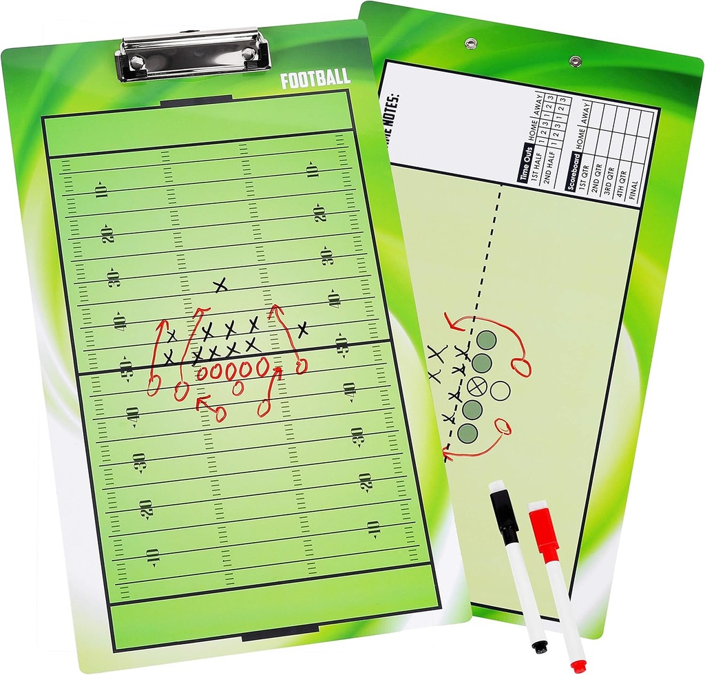 BETTERLINE Football Coaching Board Double-Sided Kuru-Erase Clipboard for American Football Coaches - Comes with 2 Erasable Pens