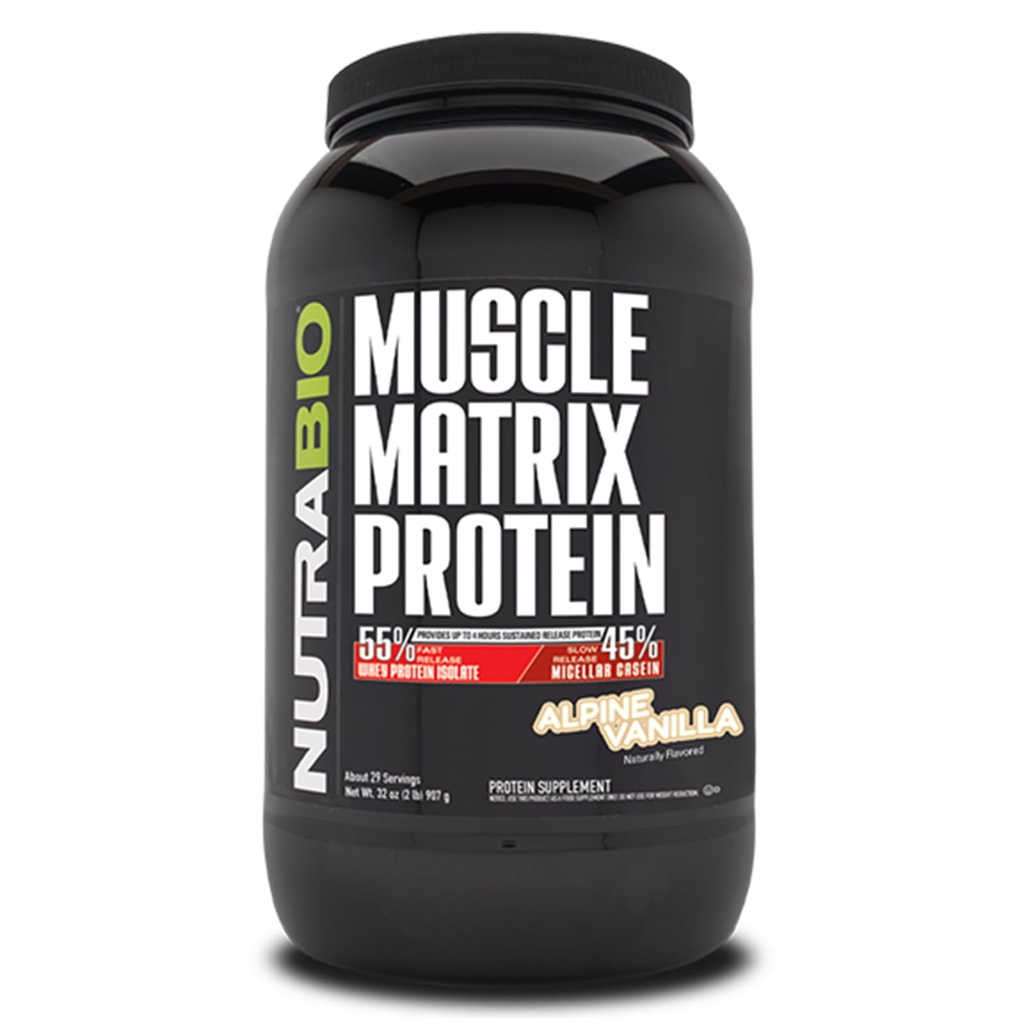 NutraBio Kas Matrix Protein Toz - Protein Per Scoop 25g - Whey Isolate ve Micellar Casein Combo Hızlı ve Yavaş Yayın için - Vanilla - 2 Pounds, 28 Servisler