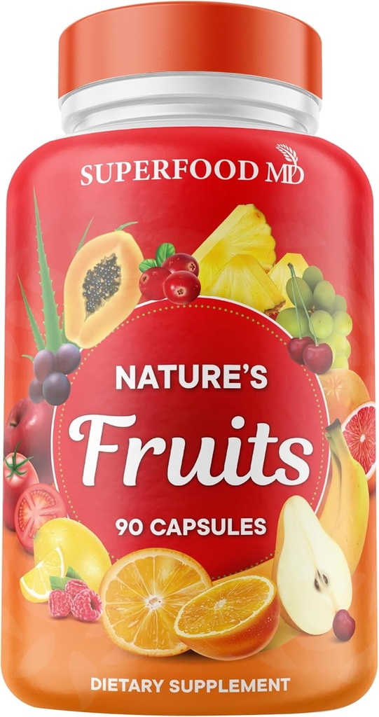 Superfood MD Meyveleri Tamam - 90 Meyveler Capsules - Enerji Seviyelerini Destekler, Yüksek Lycopene, Vitaminler ve Mineraller - Soy Free - 90 Counts