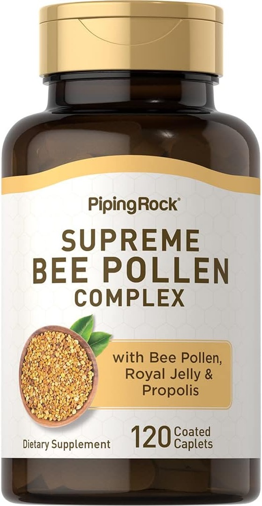 Piping Rock Bee Pollen with Royal Jelly and Propolis | 120 Caplets | Kompleks Supplement for Women and Men | Non-GMO, Gluten Free