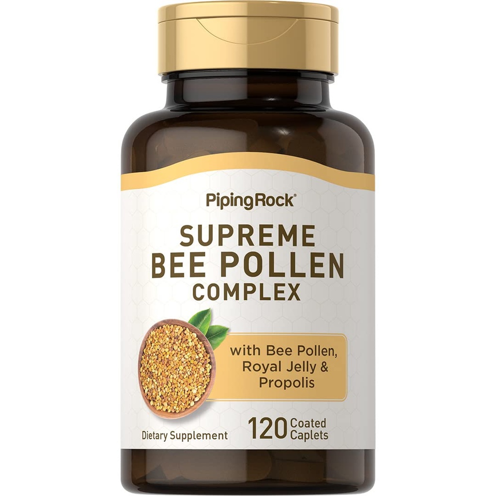 Piping Rock Bee Pollen with Royal Jelly and Propolis | 120 Caplets | Kompleks Supplement for Women and Men | Non-GMO, Gluten Free