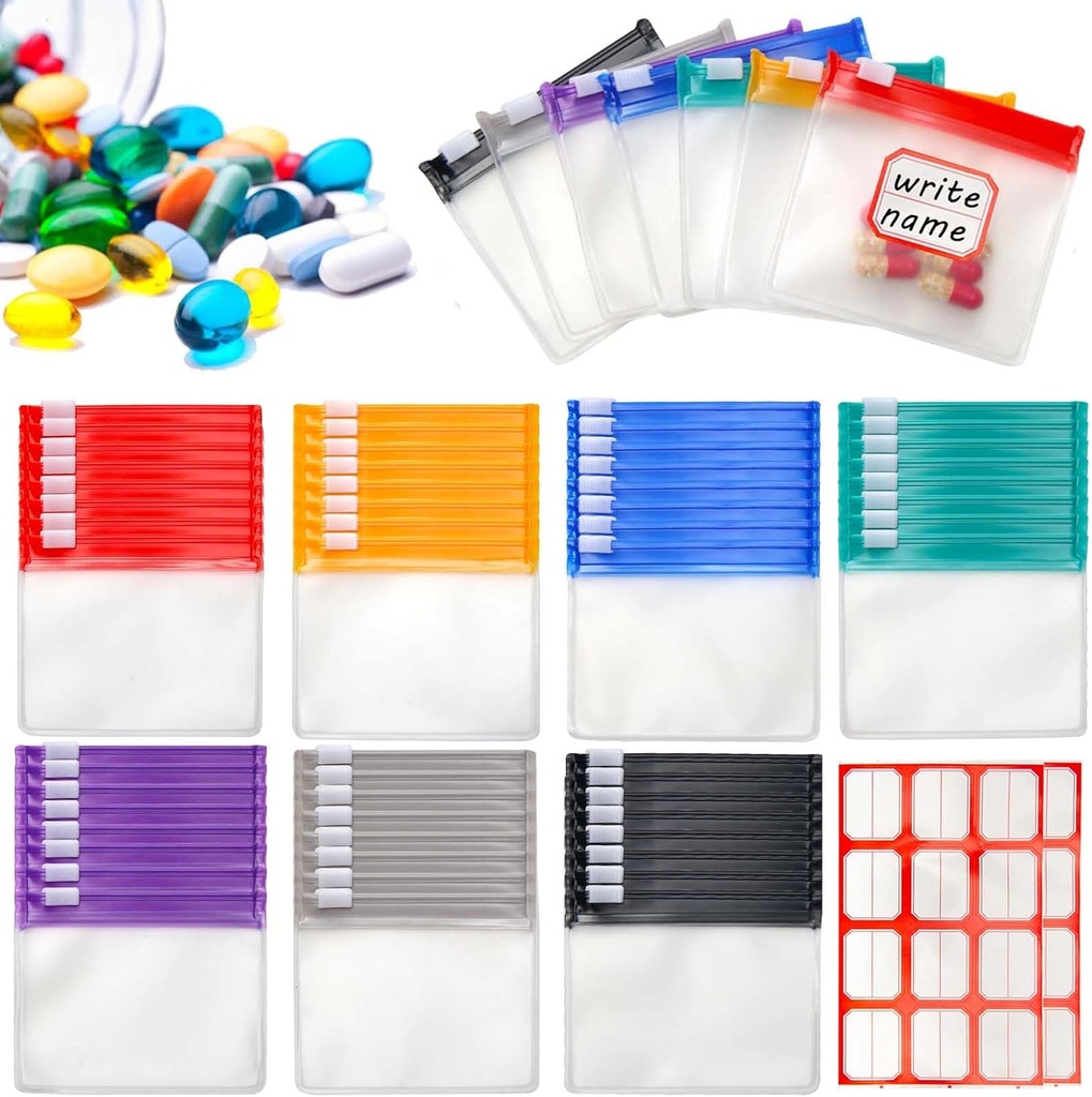 70+2 Pcs Τσάντες χαπιών τσέπης Zippered Pill Pouch Set with 2 Sheets Label, 7 Colors Pill Pouchs for Medicine Travel Reuseable Small Plastic Pill Sags for Travel/Home Καθημερινή χρήση