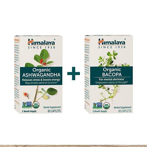 Himalaya Organic Ashwagandha + Organic Bakopa Brain Booster Kit, Ashwagandha 670 mg για την ενίσχυση της ενέργειας & το άγχος ανακούφιση + Bakopa 750mg Nootropic Brain Booster για την ψυχική εστίαση, τη μνήμη και την σαφήνεια