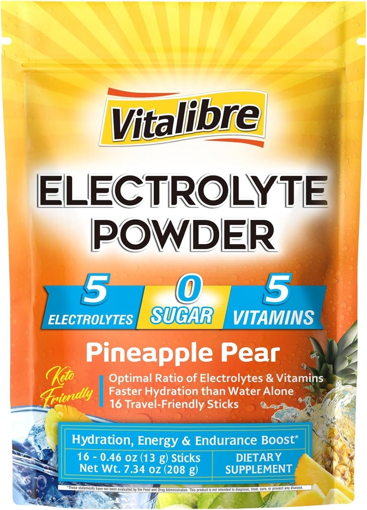 Elektrolytes Toz Paketleri | Magnezyum, Pyum, sodyum, C | Hızlı Hydration | Zero Sugar & Keto | 16 Stick Packs | Pineapple Pear Flavor