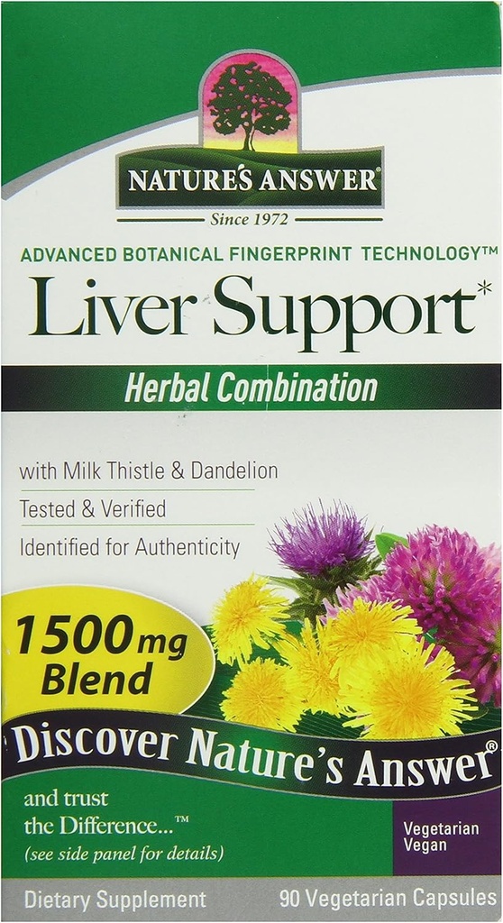 Nature's answer Liver Support Herbal Kombine Diyetsel Supplements Organik Doğal Vejetaryen Vegan Desteği Sağlıklı Canlı Fonksiyonlar için İdeal - 1500 mg (90 Capsules)