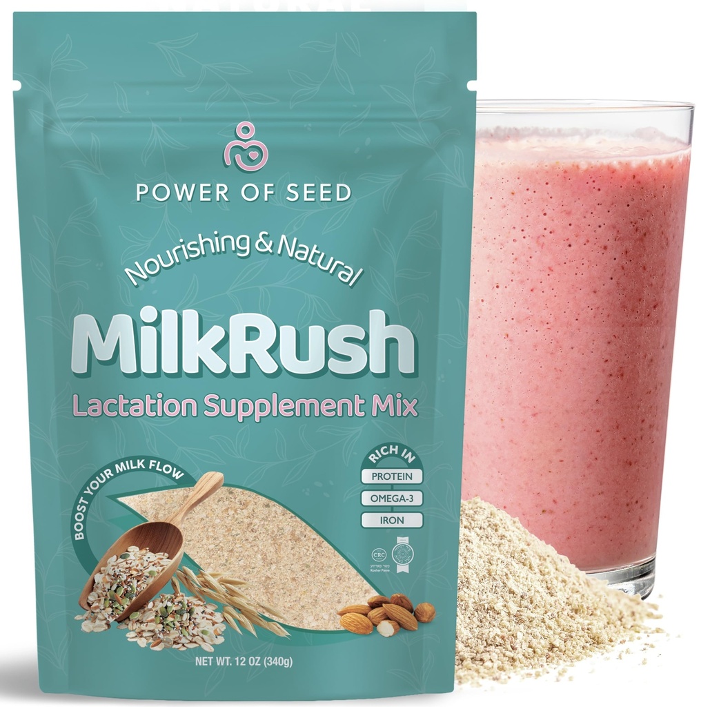 Γαλουχία Milkrush Υποστήριξη για τον θηλασμό - Βρώμη Σπόροι & Αμυγδάλου Γαλουχία Ποτό Mix - Γάλα Αναμνηστικό για τον θηλασμό Superfood Mix με Ωμέγα 3, Σιδήρου & Ασβέστου - Kosher Certified - 12oz Τσάντα