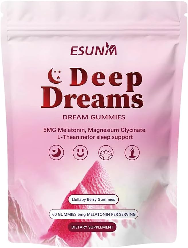 Deep Dream Sleep Gummies with 5 mg Melatonin, Magnezyum, Glycinate, L-Theanine for Sleep Support- Non-Habit Form Sleep Supplement,60 Gummies, 30 Day Supply
