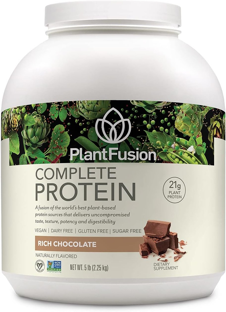 PlantFusion Complete Vegan Protein Toz - BCAAs, Digestive Enzymes and Pea Protein - Keto, Gluten Free, Soy Free, Non-Dairy, No Sugar, Non-GMO - Rich Chocolate 5 lb