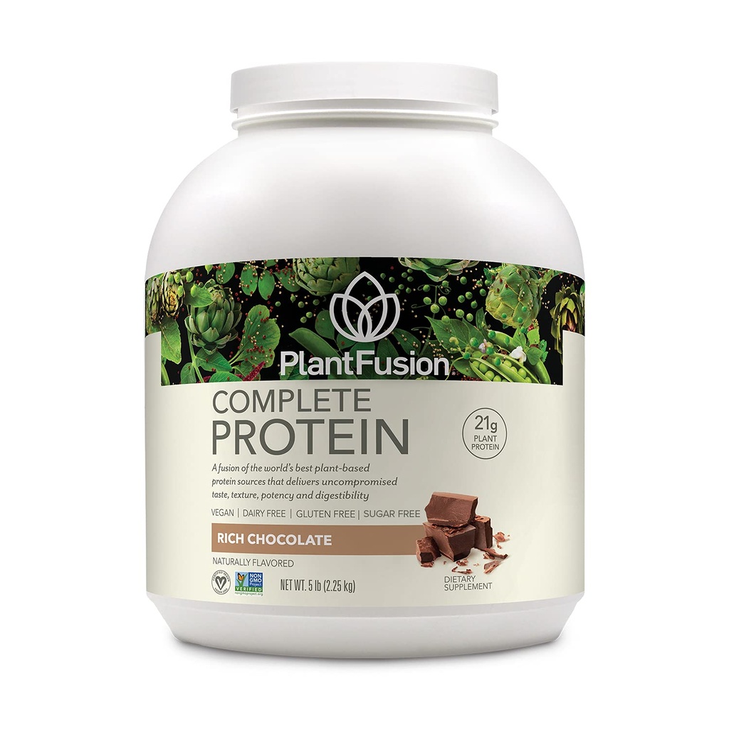 PlantFusion Complete Vegan Protein Toz - BCAAs, Digestive Enzymes and Pea Protein - Keto, Gluten Free, Soy Free, Non-Dairy, No Sugar, Non-GMO - Rich Chocolate 5 lb