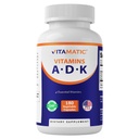 Vitamatic ADK Vitamin Supplement, 180 κάψουλες λαχανικών, Βιταμίνες υψηλής ισχύος Α, D3, K2 για την υγεία των οστών, Απορρόφηση ασβεστίου, Μη ΓΤΟ, Χωρίς γλουτένη