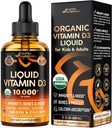 USDA Organik Vitamin D3 10000iu - Bebekler, Çocuklar ve Yetişkinler, Hamile & Çocuklar Güvenli - Immune System, Mood, Bone Health & Muscle Support - Natural Orange Taste - 2 fl oz, 60 ml