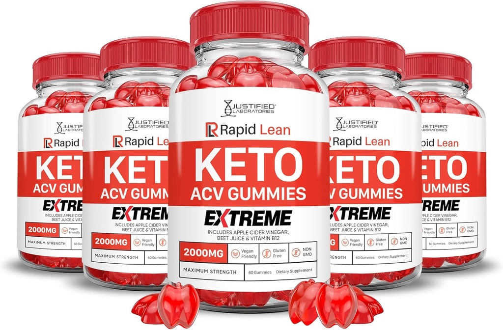 (5 Pack) Hızlı Lean Keto ACV Gummies Extreme 2000MG Hızlı Lean Keto Gummies Apple Cider Vinegar Formula B12 Vegan Non GMO 300 Gummys