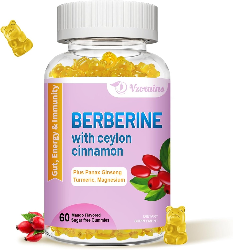 Ceylon Cinnamon Gummies ile Berberin, Yüksek Potency Berberine HCI Supplement, Immune Health Support, 60 Mango Flavored Gummies