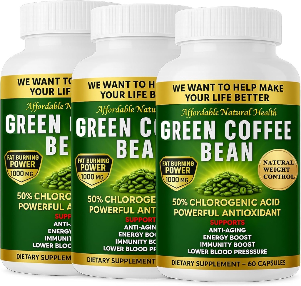 Green Coffee Bean Extract, 100% Pure Green Coffee Bean Capsules,% 50 klorojenik asit, 10.000 mg Güçlü, 180 Capsules, 6 Ay Supply, Non-GMO ve Gluten Ücretsiz, Geleneksel Herbal Supplement