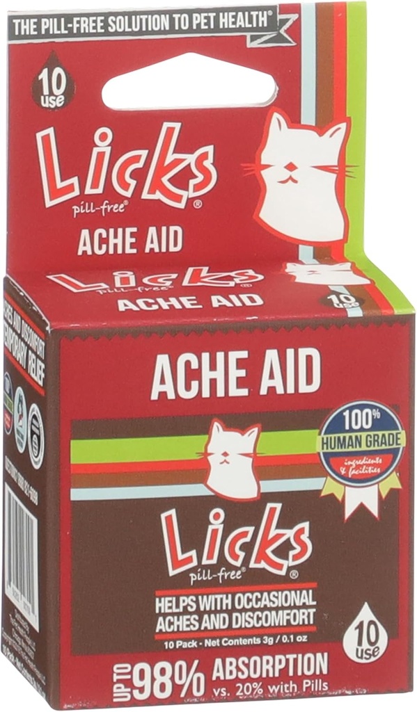 Licks Pill-Free Cat Ache Aid - Turmeric ve Ginger Cat Supplements - Cat Health Materials & Pain Relief - Gel Packets - 10 Use