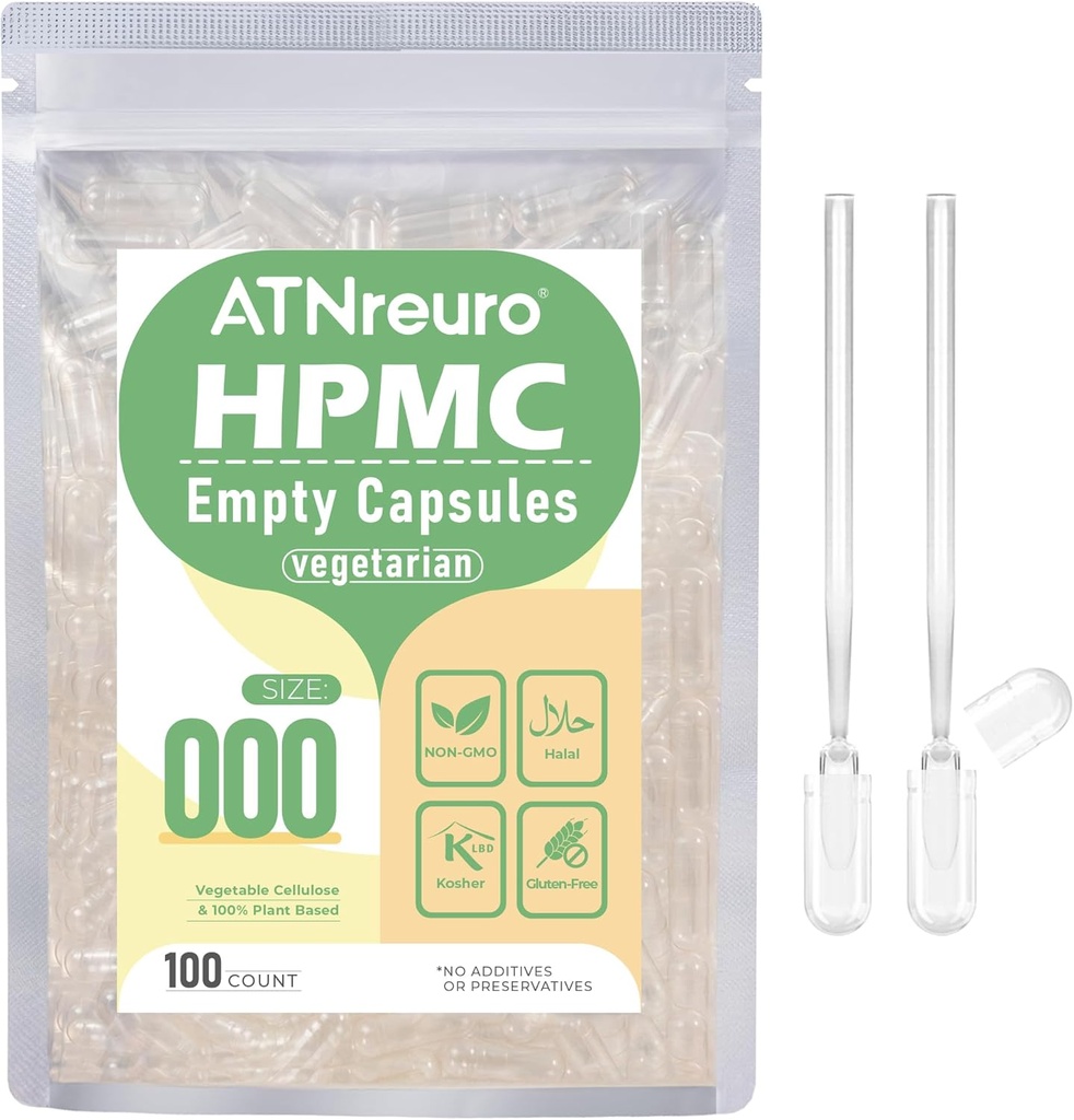 000 Boş Vegan Capsules 2 Micro Spoons - 100 Kont Boş Vegetarian Capsule - Tozlar Supplements için Boş Pill Capsules