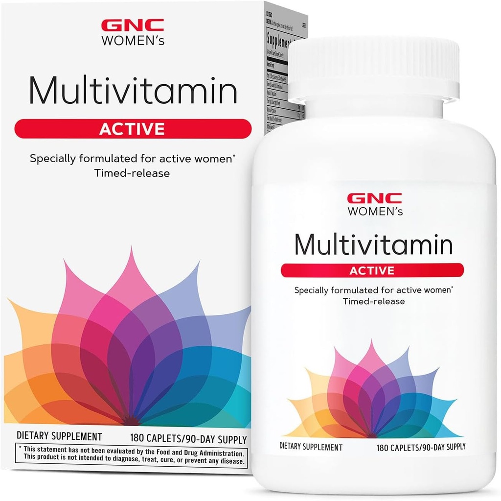 GNC Women's Active Multivitamin Klinikly Proven for Beslenme, Egzersiz Kurtarma, Enerji Üretimi, Bone Health, Beauty, Immune, Biotin, Iron, çinko, 180 Caplets