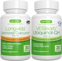 Longvida Curcumin 500 mg + VESIsorb Ubiquinol-QH Advanced CoQ10 100 mg Sche, Ultra Bio available Curcumin with Bio available & Fast-Acting Ubiol, by Igennus