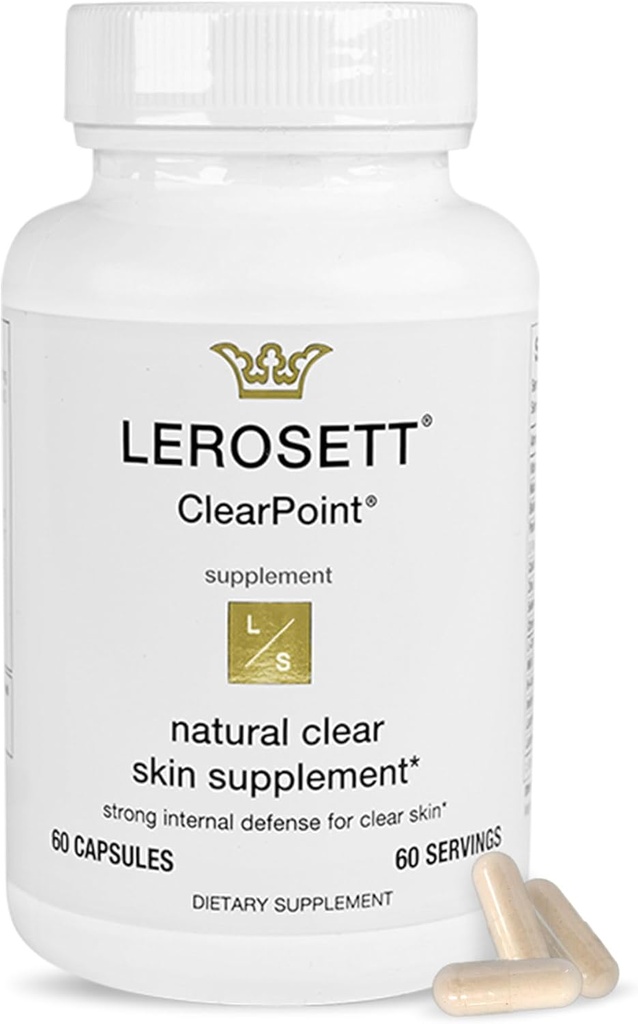 LEROSETT ClearPoint Anti Acne Pills, Hormonal & Cystic Acne Tedavisi için Doğal Supplements. 60 Caps