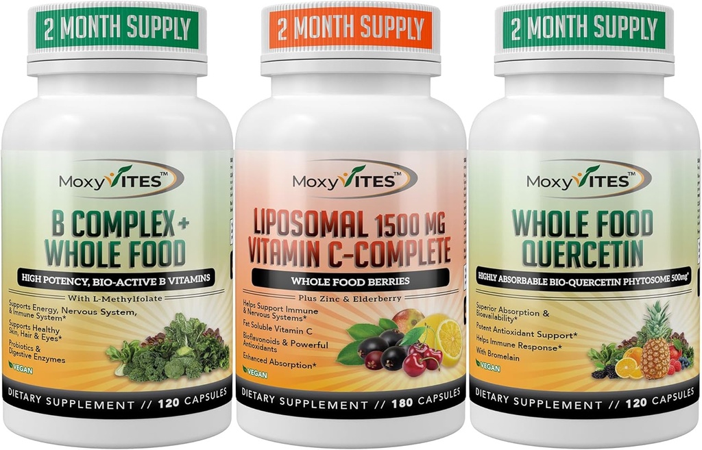MoxyVites B-Complex - Liposomal Vitamin C - Enerji Desteği için Quercetin - Mükemmel Enerji Trifecta