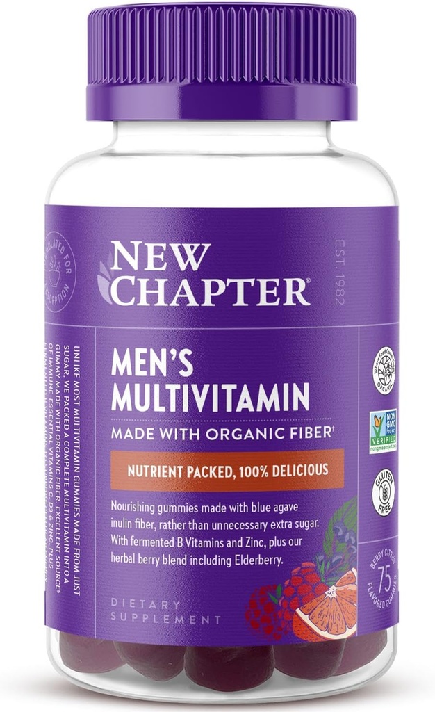 Yeni Bölüm Men's Multivitamin Gummies, 57% Daha Az Şeker, Erkeklerin Gummy Vitaminleri C, D3 & çinko, Non-GMO, Gluten Free, Berry-Citrus, 75ct